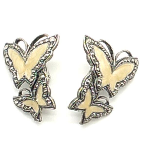 AVON WHISPERING WINGS Butterfly Clip-on Earrings Enamel Faux Marcasite Silver - Picture 2 of 11